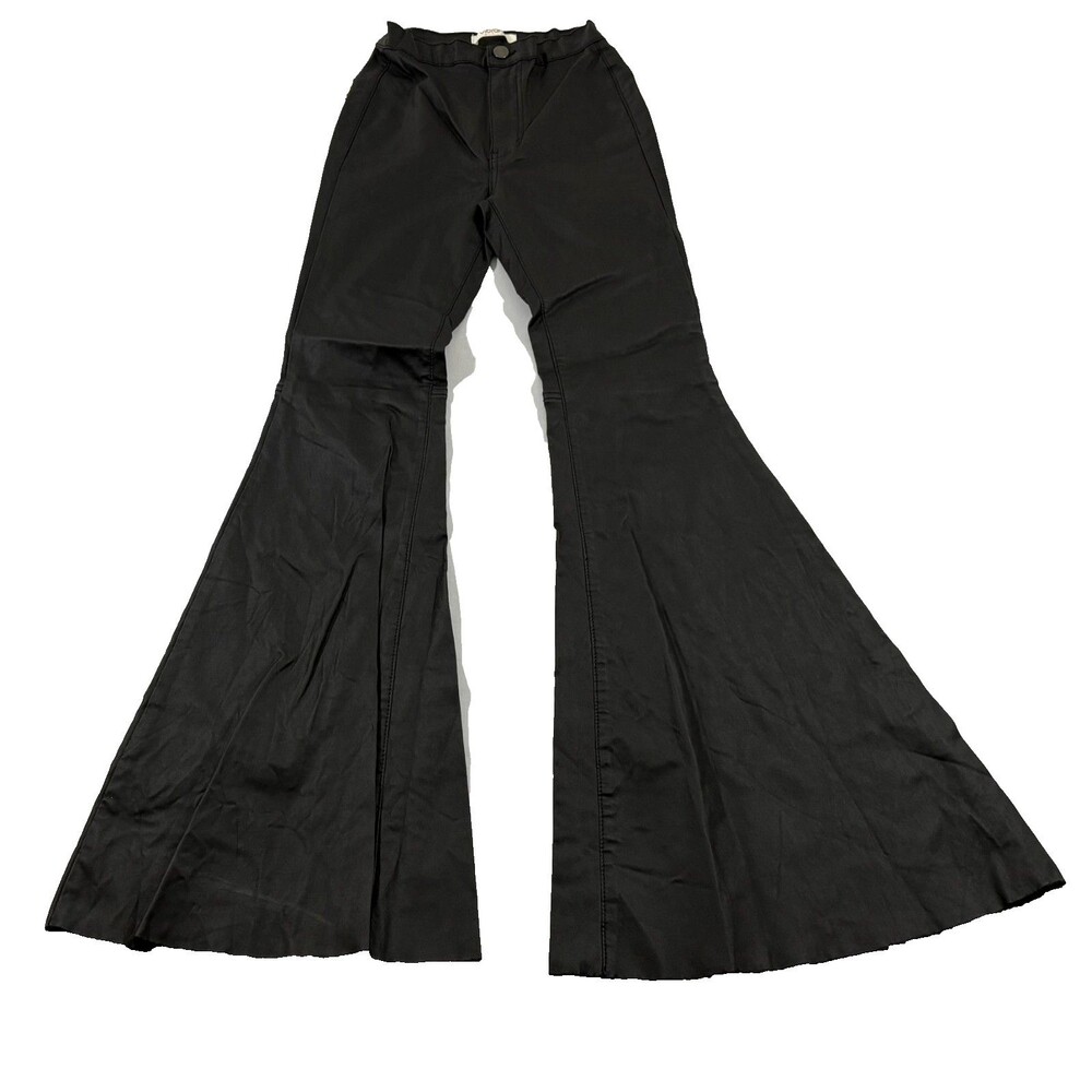 VIbrant Jeans Women Black Faux Leather Bootcut Flared Bell Bottom Boho Sz 25